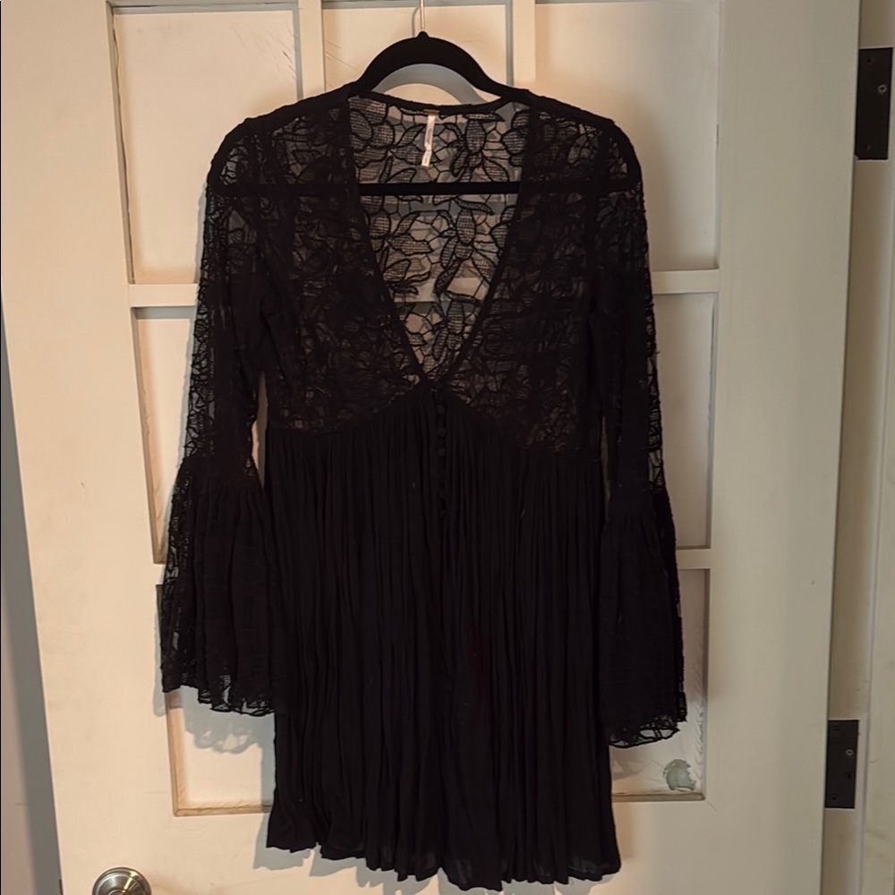 Free People Black Lace Floral Mini Dress or Blouse